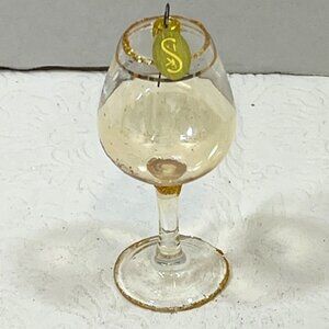 VTG SCF Mini Wine Glass Shaped Hand Blown Gold Glitter Trim Christmas Ornament